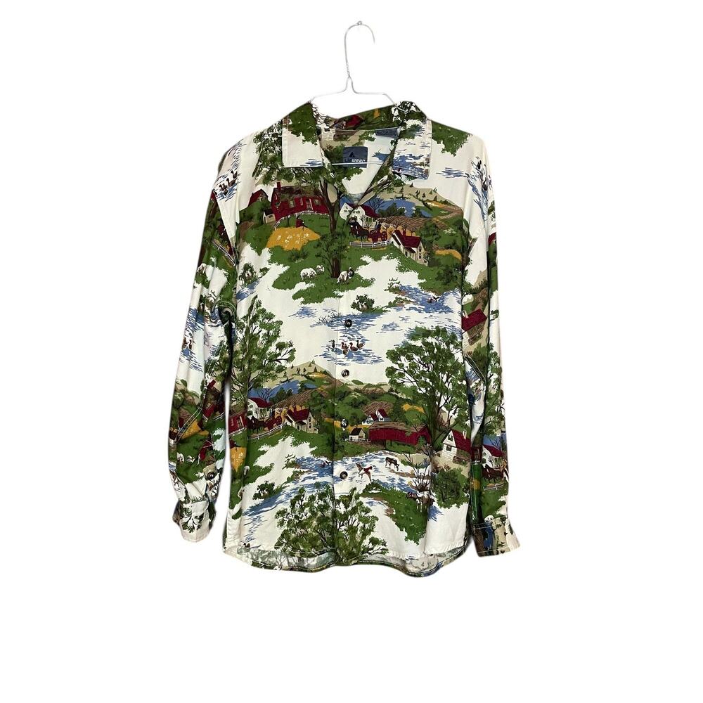 VTG Lizwear Novelty Farm Scene Countryside Horse Button Up Shirt M 90s Western - Picture 3 of 6
